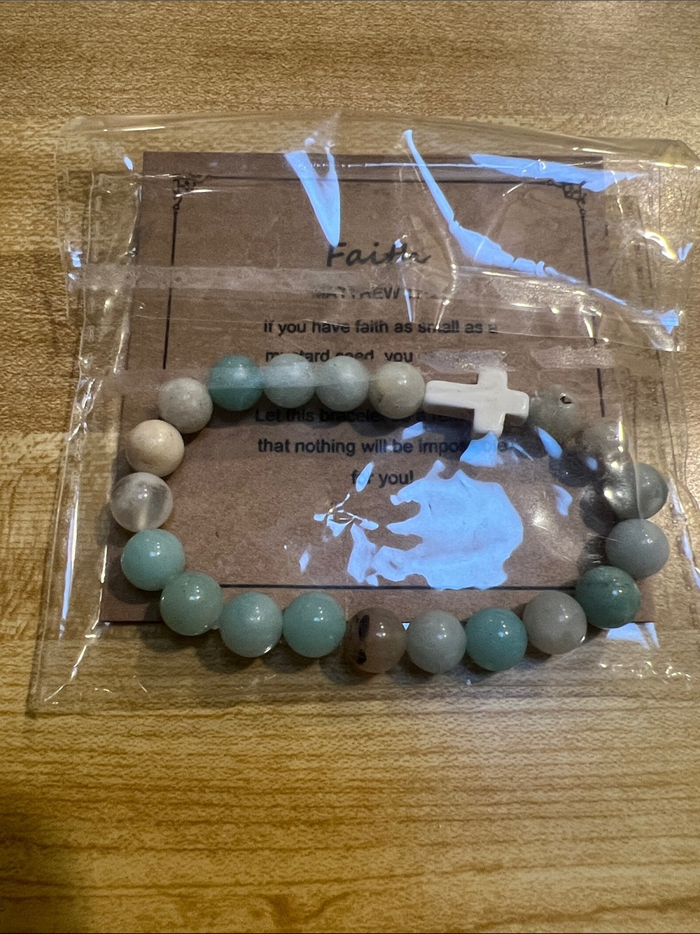#2964**Faith Beaded Cross Bracelet - Multicolor Stone Beads - Picture 7 of 17